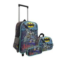 Kit Mochila Escolar Infantil Juvenil 2 Rodas com Lancheira Estojo Batman Dc