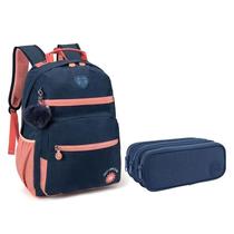 Kit Mochila Escolar Infantil KK24M14AR e Estojo Académie Triplo Azul - Kika