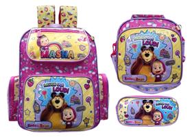 Kit Mochila Escolar Infantil + Lancheira + Estojo Chenson Masha e o Urso Kit Mochila Escolar Infantil + Lancheira + Estojo Chenson Masha e o Urso