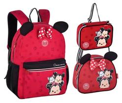 Kit Mochila Escolar Infantil + Lancheira + Estojo Minnie Mouse Tsum Tsum Cor:Vermelho Kit Mochila Escolar Infantil + Lancheira + Estojo Minnie Mouse Tsum Tsum Cor:Vermelho