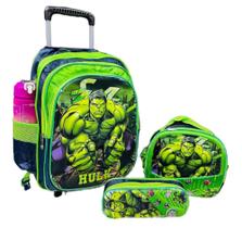 Kit Mochila Escolar Infantil Lancheira Rodinha Hulk