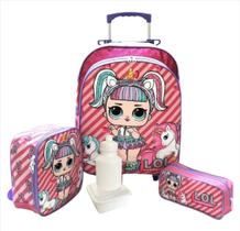 Kit Mochila Escolar Infantil Lol Unicórnio Rodinhas F5 G