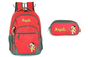 Kit Mochila Escolar Infantil Magali Com Estojo Vermelho 2025