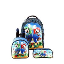 Kit Mochila Escolar Infantil Mario e Luigi Lancheira+Estojo