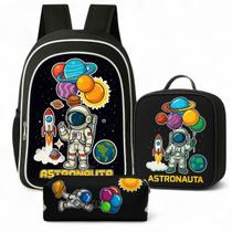 Kit Mochila Escolar Infantil Masculina Menino + Lancheira Termica + Estojo Astronauta