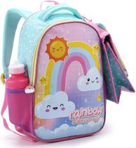 Kit Mochila Escolar Infantil Menina Costas Lancheira E Estojo Arco Iris Colorida