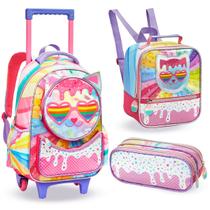 Kit Mochila Escolar Infantil Menina Rodinha Lancheira Térmica Estojo Crianças Volta Aulas 2025