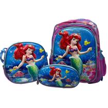 Kit Mochila Escolar Infantil Meninas com Lancheira e Estojo Personagens 3D