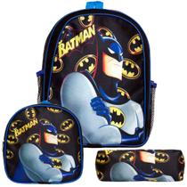 Kit Mochila Escolar Infantil Menino Batman Aulas Reforçada