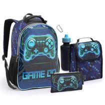 Kit Mochila Escolar Infantil Menino Lancheira Estojo Garrafa Game On