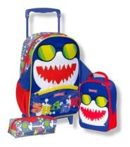 Kit Mochila Escolar Infantil Menino Tubarão Shark Rodinhas M Kit Mochila Escolar Infantil Menino Tubarão Shark Rodinhas M
