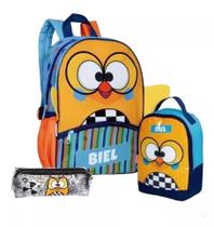 Kit Mochila Escolar Infantil Meninos Corujinha Biel Costas M