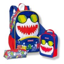 Kit Mochila Escolar Infantil Meninos Tubarão Shark Costas M