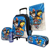 Kit Mochila Escolar Infantil Patrulha Canina Rodinha Lancheira Témica Estojo DuploToalha e Garrafinha