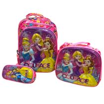 kit mochila escolar infantil personagens tam g com estojo lancheira para menina resistente espaçosa volta as aulas