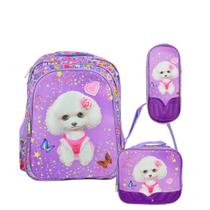 Kit Mochila Escolar Infantil PetLove Com e Sem Rodinhas Criança Menina