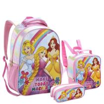 Kit Mochila Escolar Infantil Princesa Com e Sem Rodinhas Criança Menina Kit Mochila Escolar Infantil Princesa Com e Sem Rodinhas Criança Menina