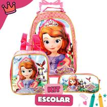 Kit Mochila Escolar Infantil Princesinha Sofia Com Rodinha