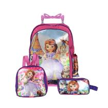Kit Mochila Escolar Infantil Princesinha Sofia Disney Com Rodinhas