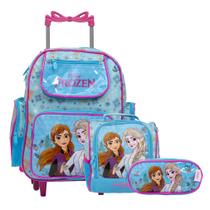 Kit Mochila Escolar Infantil Rodinha Frozen Conjunto 3 Pçs