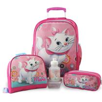 Kit Mochila Escolar Infantil Rodinhas G Gatinha Marie Pink