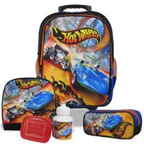 Kit Mochila Escolar Infantil Rodinhas Hot Wheels Tam G