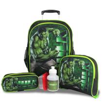 Kit Mochila Escolar Infantil Rodinhas hulk G