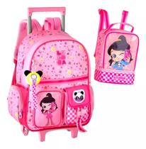 Kit Mochila Escolar Infantil Rodinhas Luluca Lancheira Rosa CLIO