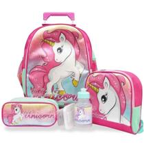 Kit Mochila Escolar Infantil Rodinhas M Unicórnio Fantasy