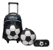 Kit Mochila Escolar Infantil Rodinhas Masculina Futebol Bola Kit Mochila Escolar Infantil Rodinhas Masculina Futebol Bola