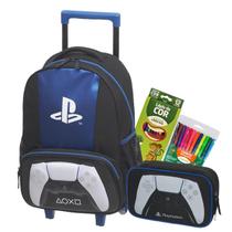 Kit Mochila Escolar Infantil Rodinhas Playstation Estojo