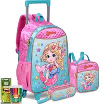 Kit Mochila Escolar Infantil Sereia Princesa Meninas Oficial
