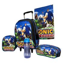 Kit Mochila Escolar Infantil Sonic Lancheira Térmica Estojo Duplo