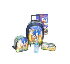 Kit Mochila Escolar Infantil Sonic Rodinhas Lancheira Estojo
