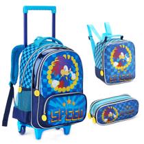 Kit Mochila Escolar Infantil Sonic Speed Com Rodinhas Lancheira Termica Estojo