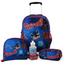 Kit Mochila Escolar Infantil Stitch Azul Rodinhas Tam G Kit Mochila Escolar Infantil Stitch Azul Rodinhas Tam G
