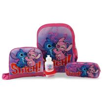 Kit Mochila Escolar Infantil Stitch Costas Tam G