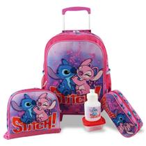 Kit Mochila Escolar Infantil Stitch Rodinhas Tam G