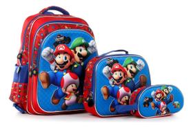Kit Mochila Escolar Infantil Super Mario Bros Volta Aulas