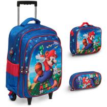 Kit Mochila Escolar Infantil Super Mario Rodinha Resistente