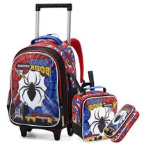 Kit Mochila Escolar Infantil Super Spider Hero Rodinhas