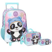 Kit Mochila Escolar Infantil Ursinho Panda Rodinhas G Up4you