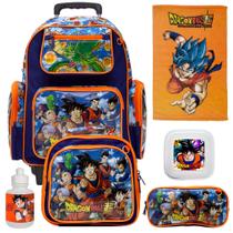 Kit Mochila Escolar Juvenil com Rodinha Dragon Ball e Toalha