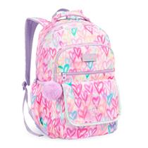 Kit Mochila Escolar Juvenil Coração Rodinha 360o Feminino Passeio