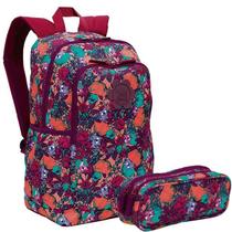 Kit Mochila Escolar Juvenil Faculdade Feminina Floral Bubu Costas Tam G