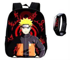Kit Mochila Escolar Juvenil Infantil Bolsa Naruto Anime + Relógio - Stampnew