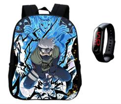 Kit Mochila Escolar Juvenil Infantil Bolsa Naruto + Relógio