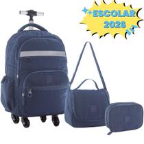 Kit Mochila Escolar Juvenil Masculino 4 Rodas 360 Desenho do Tecido Matelassê