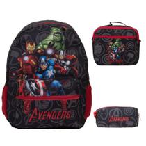 Kit Mochila Escolar Juvenil Menino Avengers Heróis Passeio