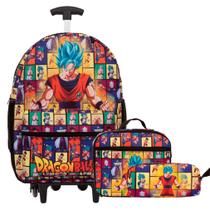 Kit Mochila Escolar Juvenil Menino Rodas Estampa Dragon Ball